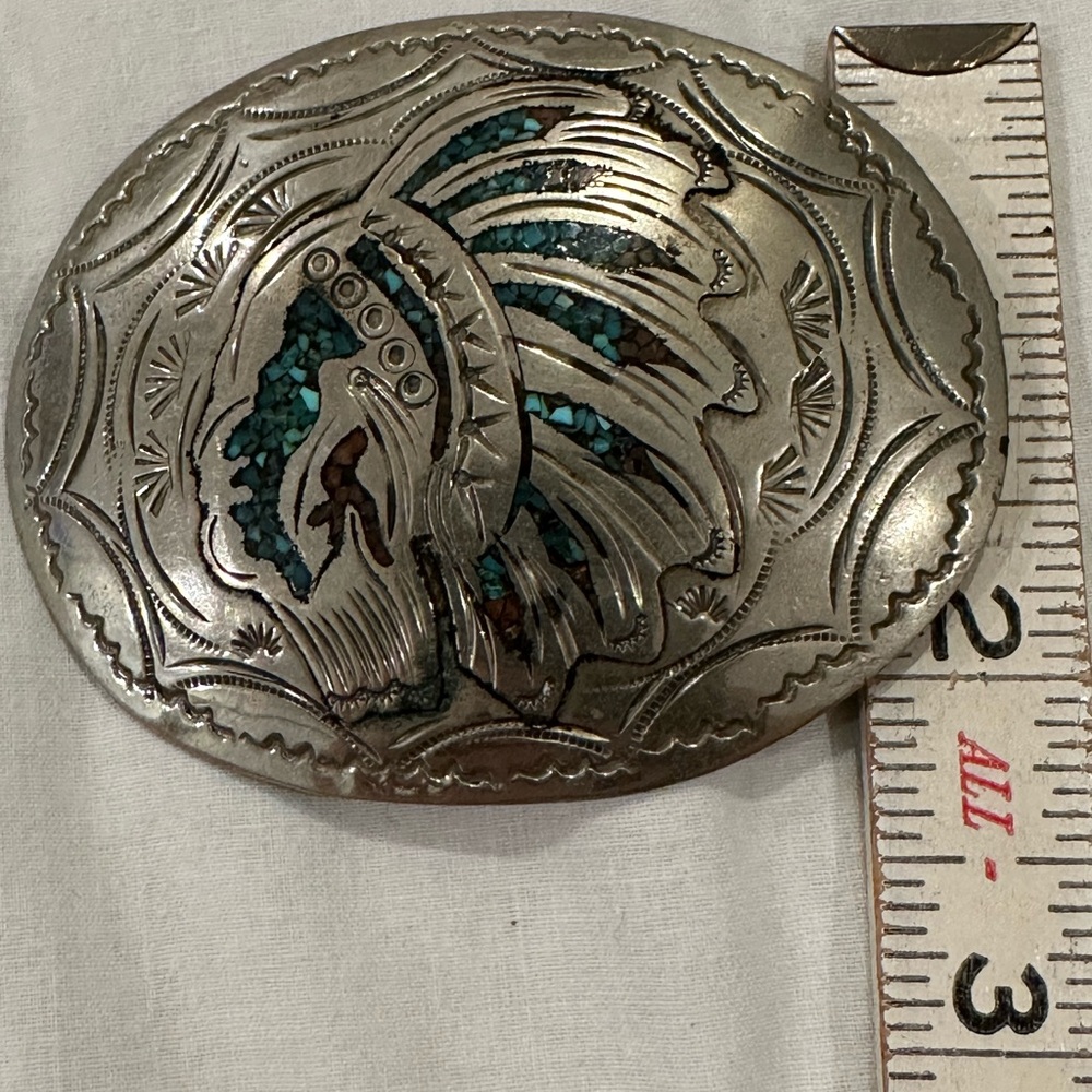 Vintage Retro Handcrafted Oval Belt Buckle of Indian Chief - Picture 6 of 7